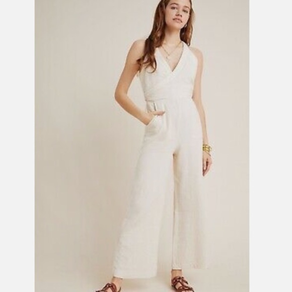 Anthropologie cream jumpsuit Easter outfit